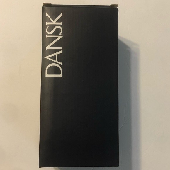 DANSK NIB Metallise Bud Vase 7.25" White Bronze Brown Band Crackle Flowers - Picture 2 of 10